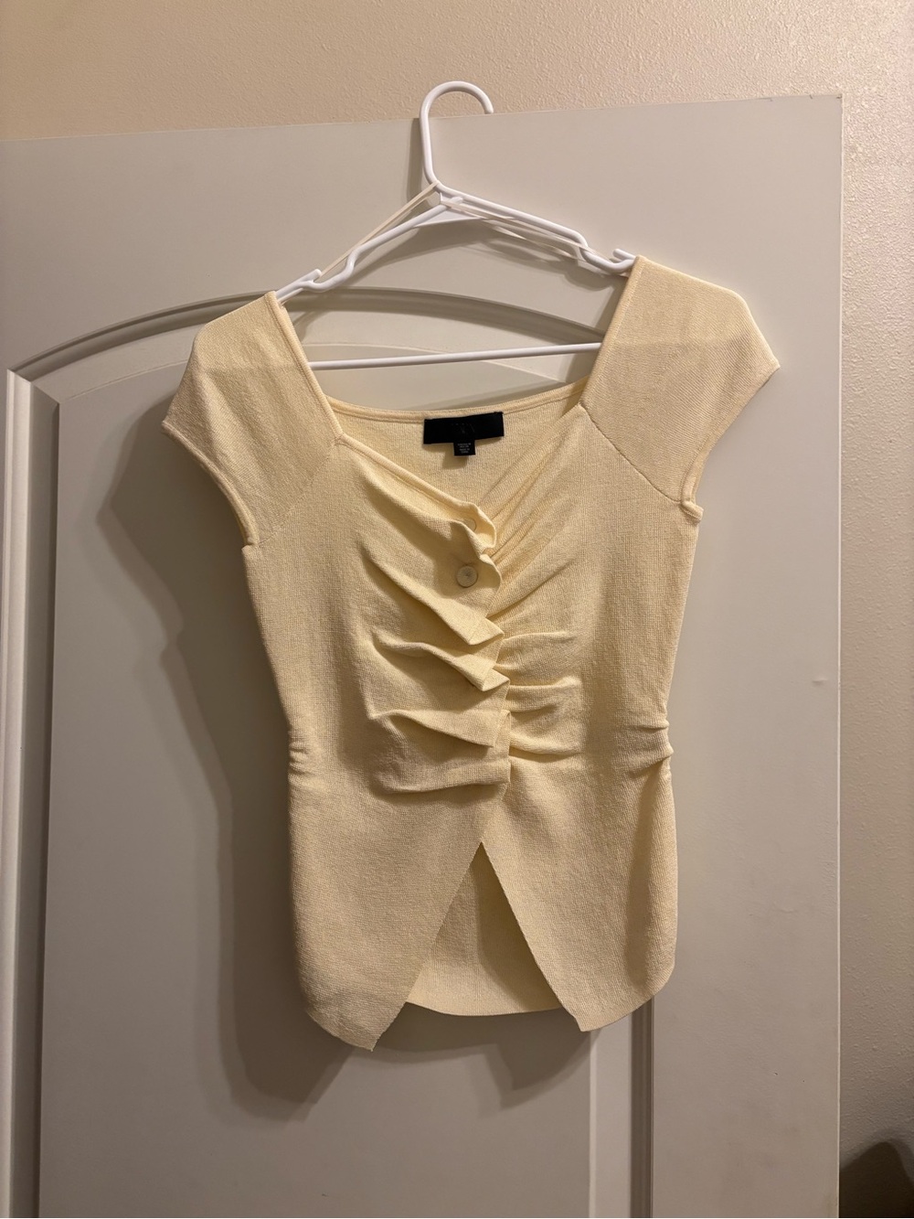 Zara Pale Yellow Ruched Cap-Sleeve Top